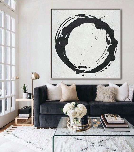 Handmade Extra Large Contemporary Painting,Oversized Minimal Black And White Painting - Modern Art
